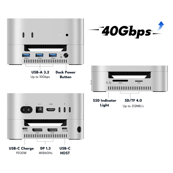 Acasis M001 PRO 11in1 Mac Mini M4 Workstation - 40Gbps Thunderbolt 4, 2x NVMe M.2, 4x USB 3.2,4K HDMI, SD/TF Card Dock&Disk Kutusu