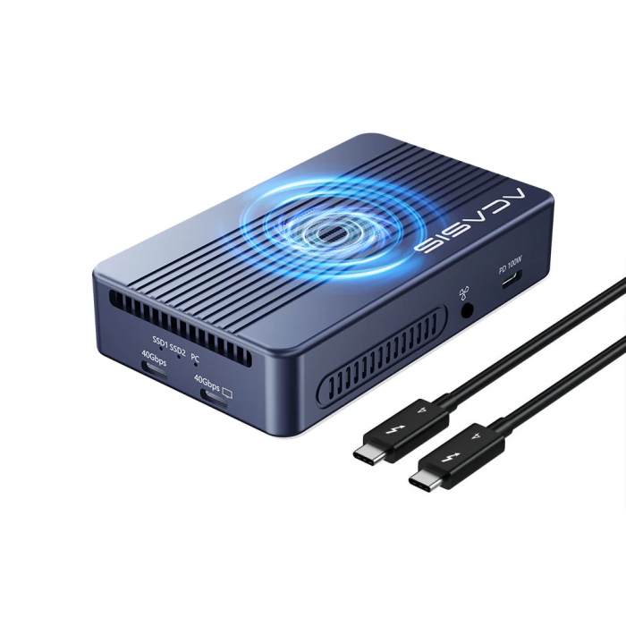Acasis TBU405Pro Max 6 in 1 - 2 Adet 8TB M.2 SSD Takılabilen, 2x 40GBps Thunderbolt 4, HDMI, USB 3.2, PD 100W, RAID Özellikli, Fanlı Disk Kutusu (AC-TBU405PRO-MAX)