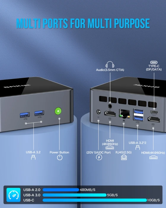 GMKtec M2 Pro Intel İ7 1195G7 İşlemci, 16GB DDR4 3200Mhz RAM, 512GB M.2 SSD, 2xHDMI, 2.5G Ethernet, Type-C, WiFi+BT, Win 11 PRO Mini PC