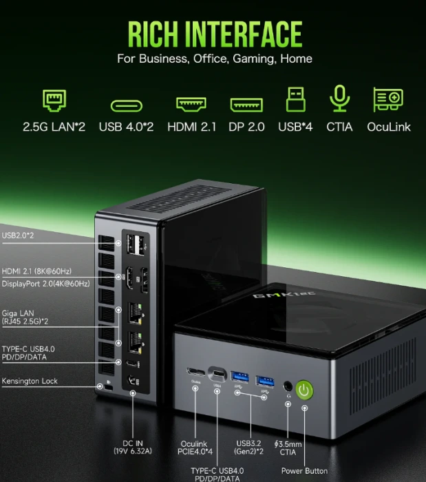 GMKtec M7 AMD Ryzen 7 PRO 6850H İşlemci, 16GB DDR5  RAM, 512GB SSD, HDMI+DP+2xUSB4, Oculink, 2.5G Win 11 PRO Mini PC