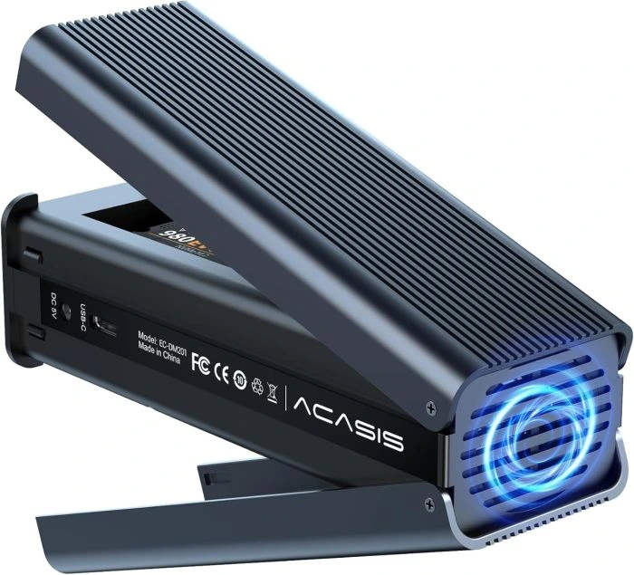 Acasis 10Gbps 2xM.2 NVMe SSD, 2x8TB M.2 Destekli, Fanlı Soğutma, Offline Clone İstasyonu