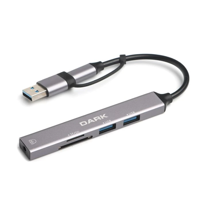 Dark USB-C & USB-A to 5 Port 2xUSB-A, 3.5mm Audio (DK-AC-USB250)