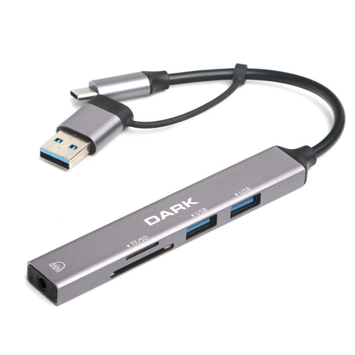 Dark USB-C & USB-A to 5 Port 2xUSB-A, 3.5mm Audio (DK-AC-USB250)