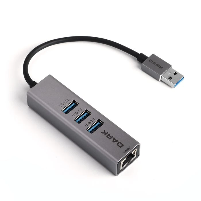 Dark 10/100/1000 Gigabit Ethernet + 3 Port USB3.0 Hub Çoklayıcı Dönüştürücü (DK-AC-USB332GL)
