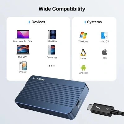 Acasis 40Gbps M2. NVMe SSD, Thunderbolt 4, USB4, Vidasız Montaj Disk Kutusu (AC-TBU405M1)