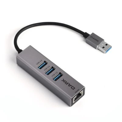 Dark 10/100/1000 Gigabit Ethernet + 3 Port USB3.0 Hub Çoklayıcı Dönüştürücü (DK-AC-USB332GL)