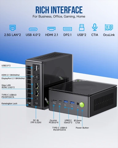 GMKTec K8 PLUS AMD 8845HS İşlemci, 32GB DDR5 5600Mhz RAM, 1TB SSD, Oculink ve Thunderbolt 4, 2x2.5G Win 11 PRO Mini PC