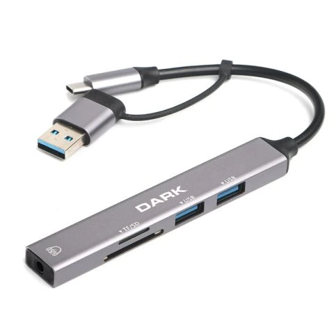 Dark USB-C & USB-A to 5 Port 2xUSB-A, 3.5mm Audio (DK-AC-USB250)