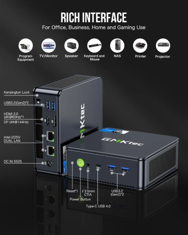 GMKTec K7 PLUS Intel i7 13620H İşlemci, 32GB DDR5 4800Mhz RAM, 1TB M.2 NVMe SSD, 2x2.5G Ethernet Win 11 PRO Mini PC