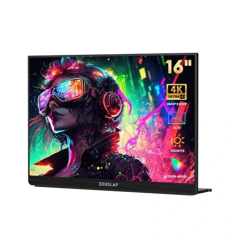 Zeuslap P16KF 16'' 3840*2400@60Hz 4K UHD IPS Panel Type-C 100% sRGB 500cd/m2 Ultra Yüksek Parlaklık Taşınabilir Monitör (ZL-P16KF)